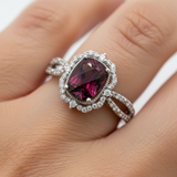14K White Gold Rhodolite Garnet and Diamond Ring