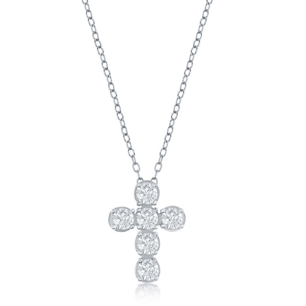 Sterling Silver  Cubic Zirconia Cross Necklace 16+2"