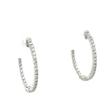 14K White Gold 4.2g 0.55 Carat Total Weight Round Brilliant Cut Natural Diamond Oval Shaped Push Release Inside-Outside 1" Hoop Earrings.  Available online or in store at Wright’s Jewelry, Fallston, NC