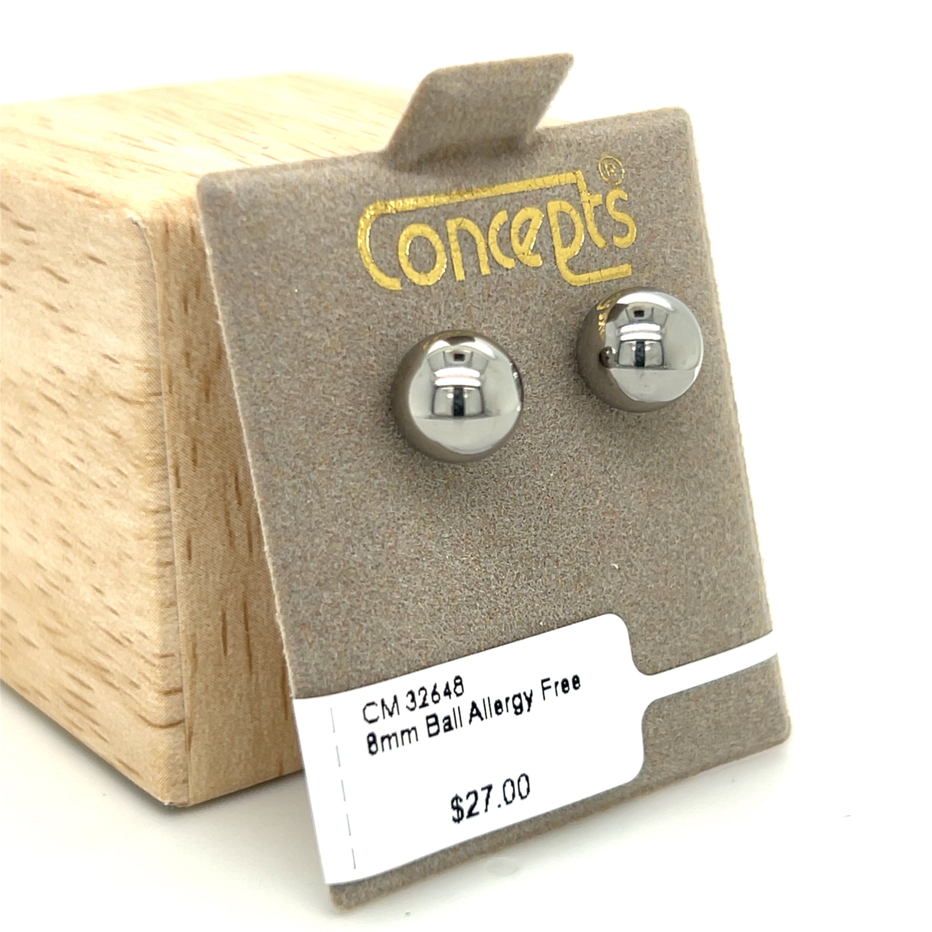 Ball 8mm Allergy Free Earrings