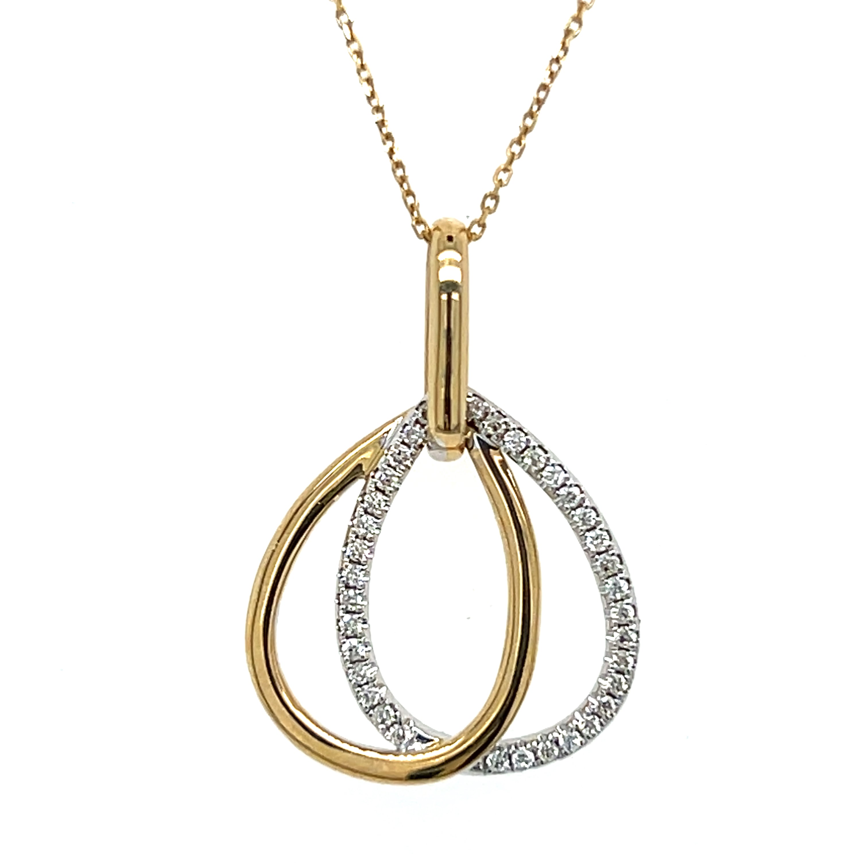 14K Two Tone Double Teardrop Diamond Pendant