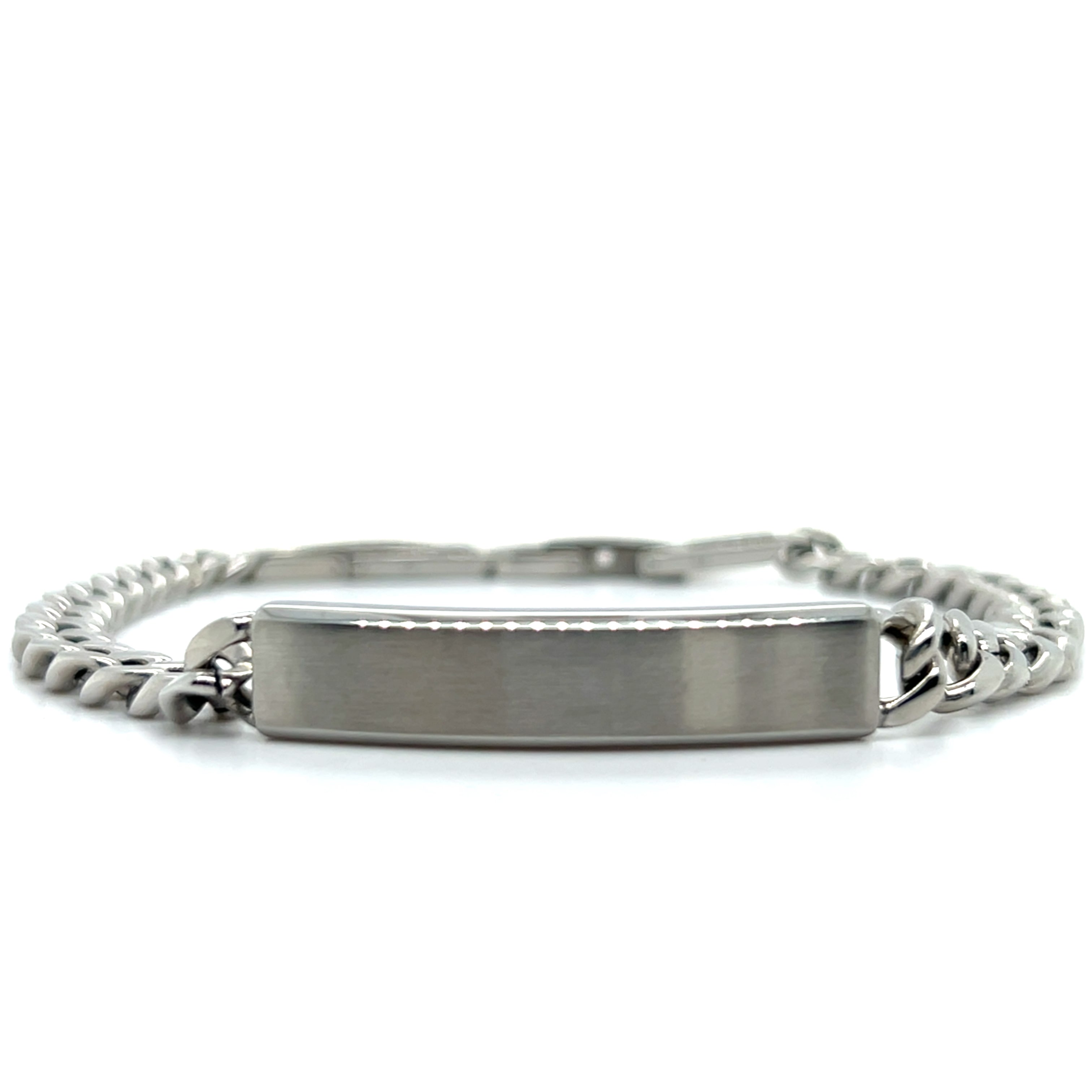 Stainless Steel 7mm Curb Link ID-Plate Bracelet 8+1"
