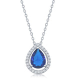 Silver Sapphire Cubic Zirconia Pear-Shaped Pendant