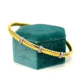 Silver Yellow Gold Plated Thin Three Station Flex Bangle with 0.12CTW Diamonds