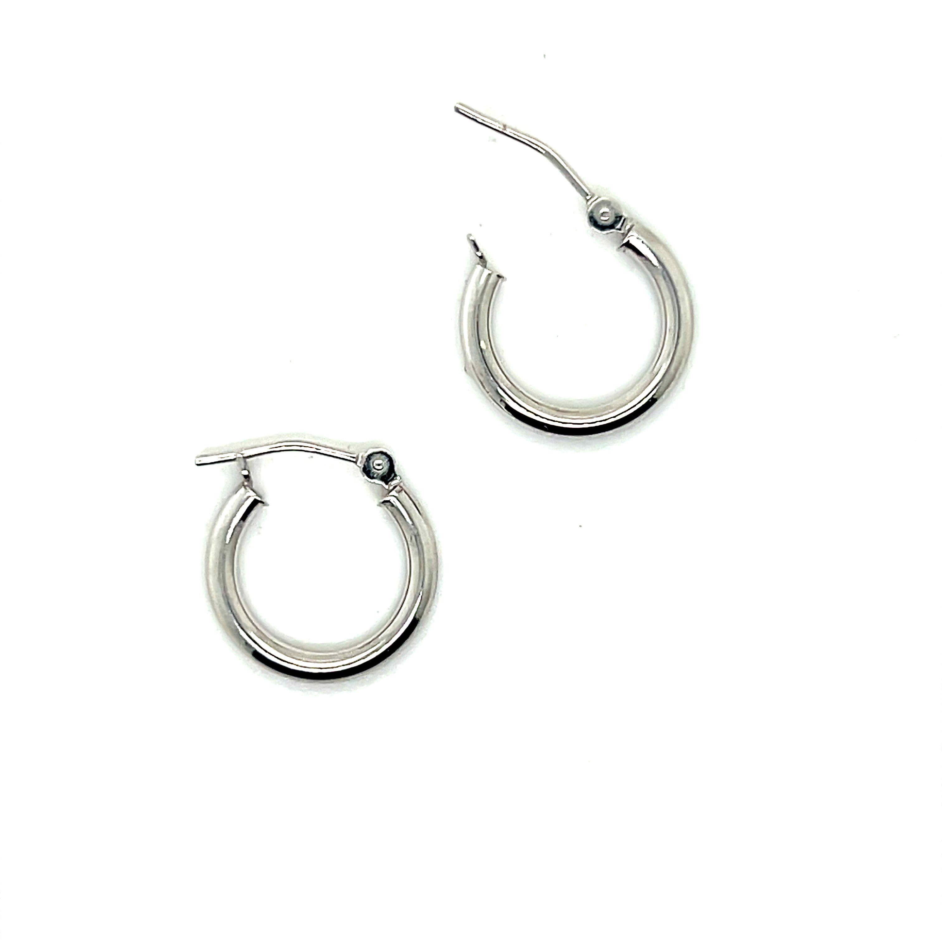 14K White Gold Polished Huggie Hoops