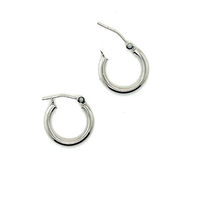 14K White Gold Polished Huggie Hoops