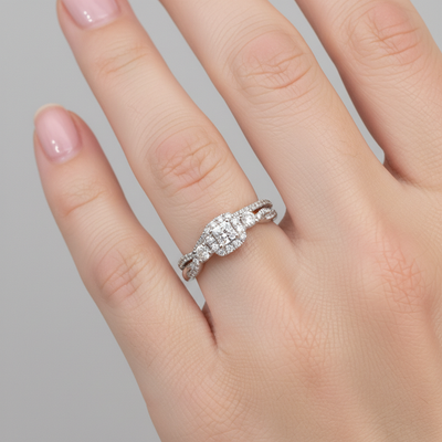 White Gold Diamond Princess Bridal Engagement Ring Set