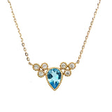 10K Yellow Gold Pear Blue Topaz and Diamond Necklace