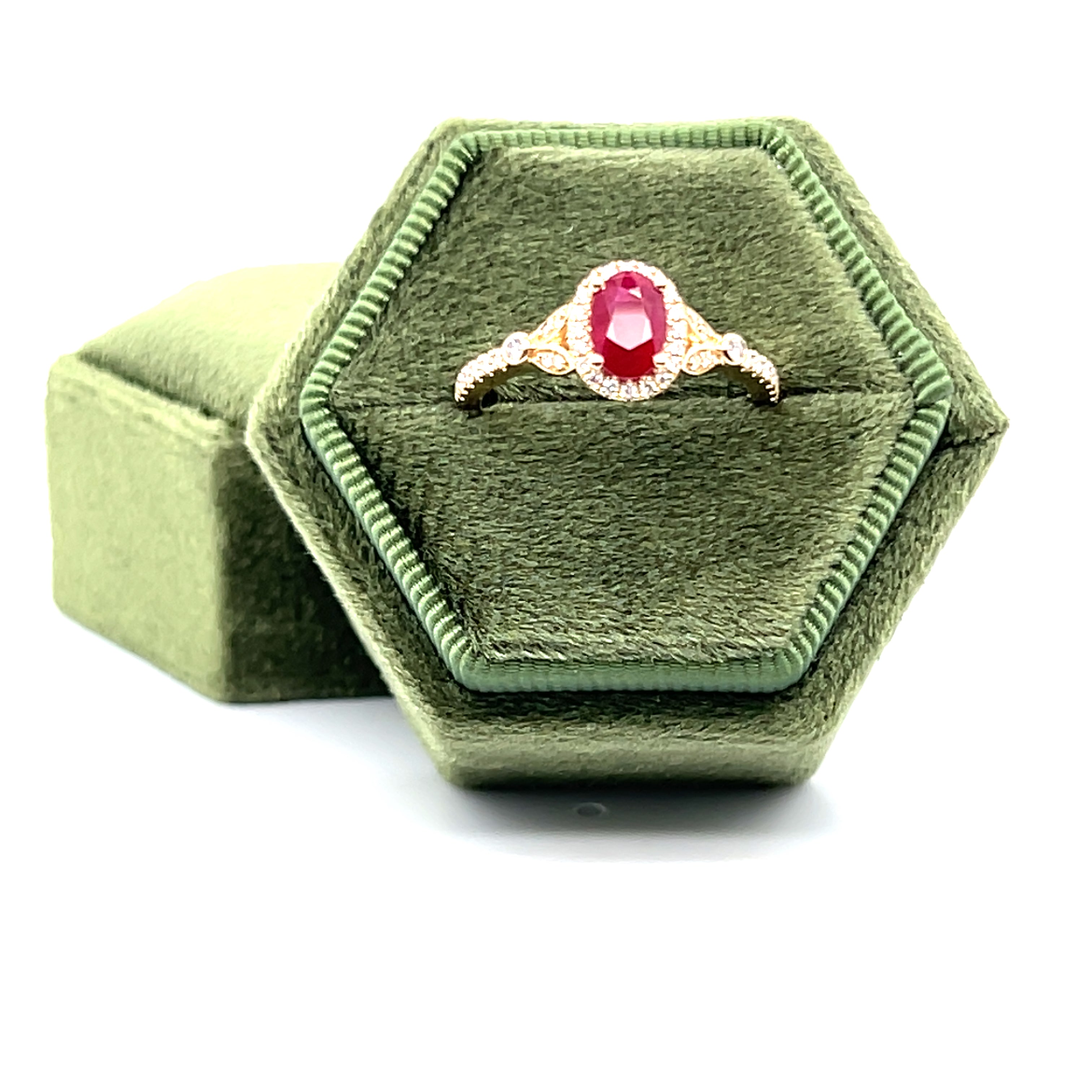 Yellow Gold 0.82CT 5x7mm Oval Ruby and 0.24 Carat Total Weight (42) Diamond Ring