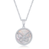 Silver Butterfly on Round Mother of Pearl Necklace