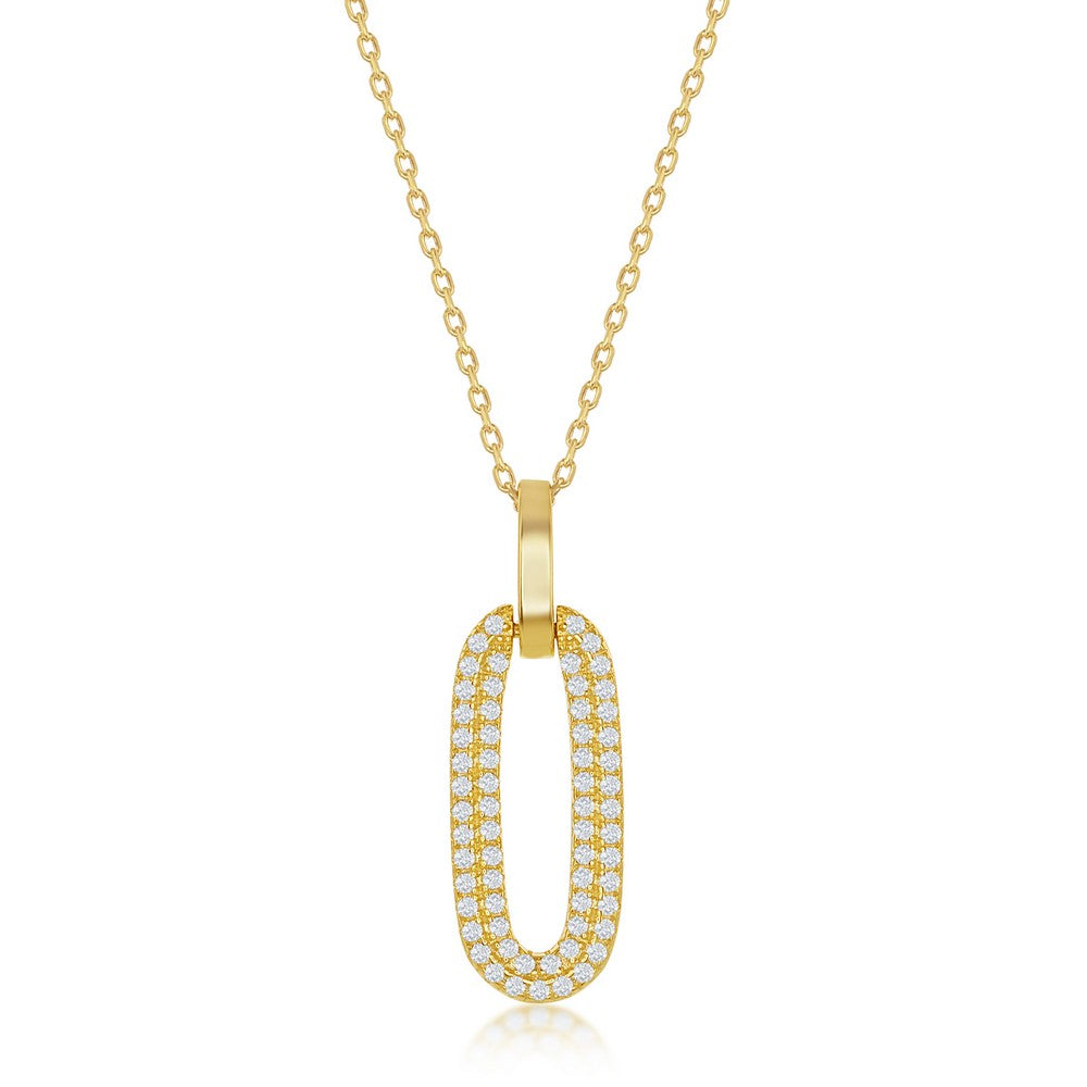 Sterling Silver Gold Plated Oval Micro Pave CZ Door Knocker Pendant