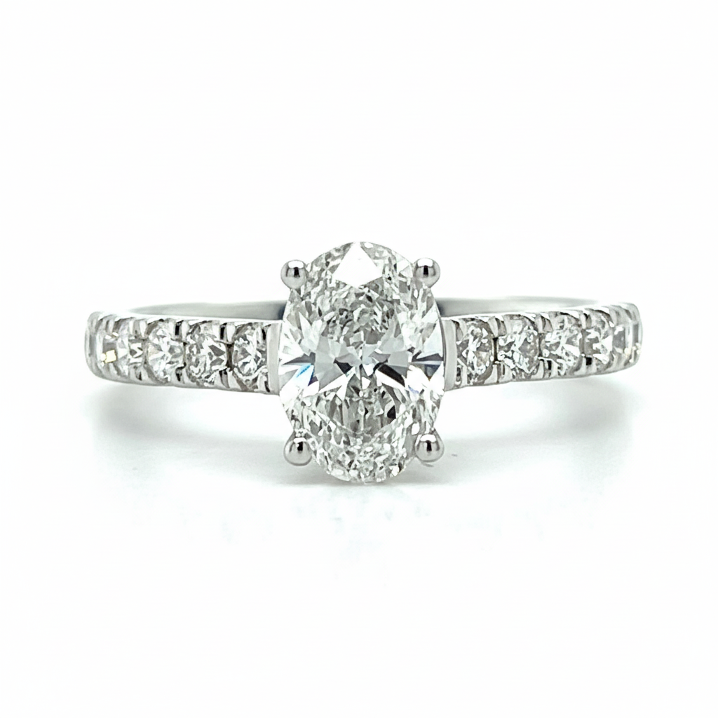 White Gold (1CT Center) Lab Grown F-G VS Oval Pave Bridal Engagement Ring