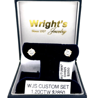 "Autumn" WJS Set 14K Yellow Gold 1.20 Carat Diamond Studs with Locking Backs