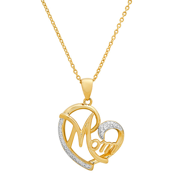 Silver/18K Gold Plated 1 Diamond Accent Mom Necklace