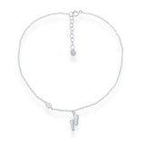 Sterling Silver Footprints with Single Cubic Zirconia Anklet 9+1"
