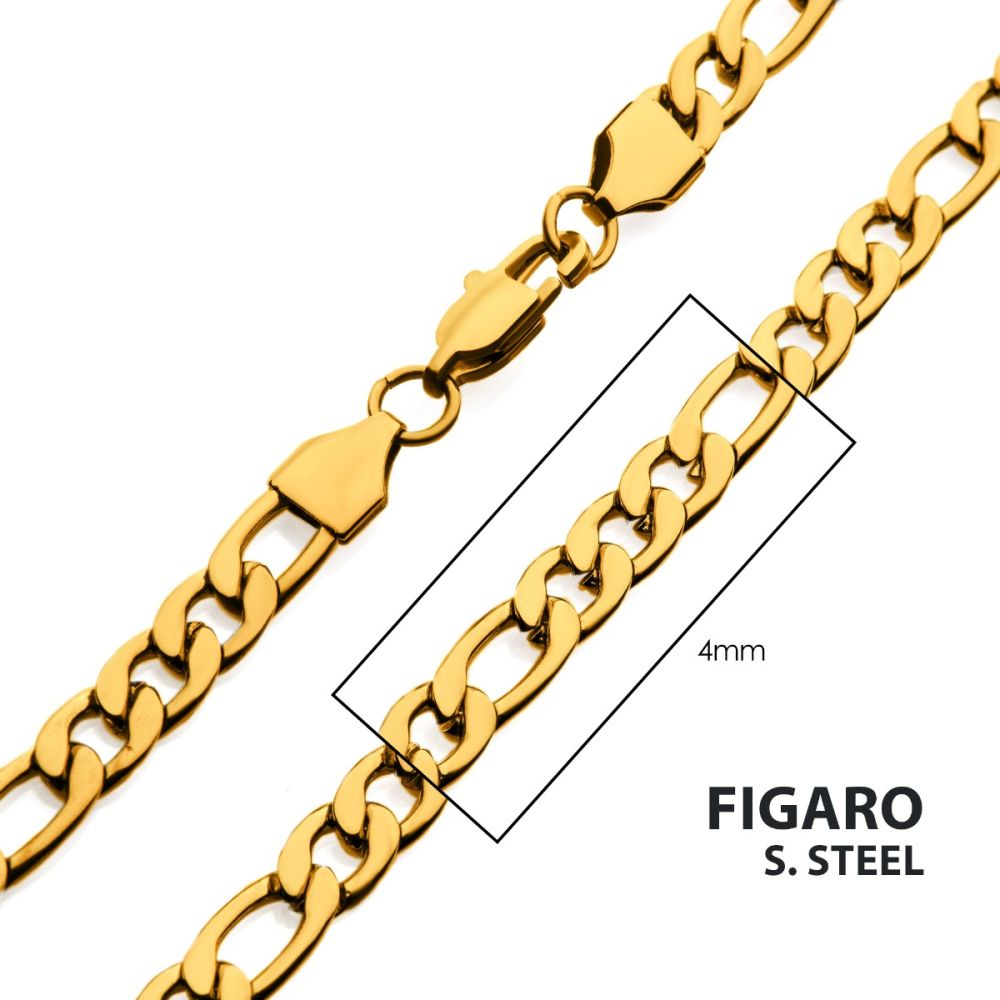 Stainless Steel Gold Plated Figaro Chain 24"