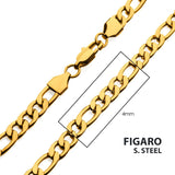 Stainless Steel Gold Plated Figaro Chain 24"