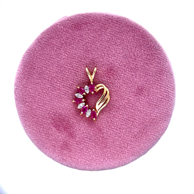 14K Yellow Gold .55 Carat Total Weight Ruby & Diamond Heart Charm