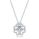 Silver Heart-Shaped Cubic Zirconia Flower Necklace