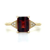 "Claudette" WJS Custom Set 14K Yellow Gold Checkerboard Garnet and Diamond Ring with Milgrain