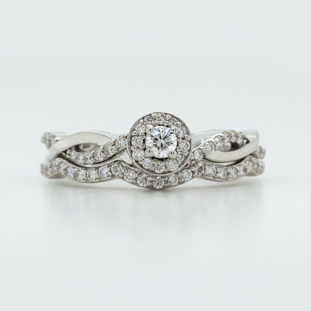 White Gold Diamond Bridal Engagement Ring Set