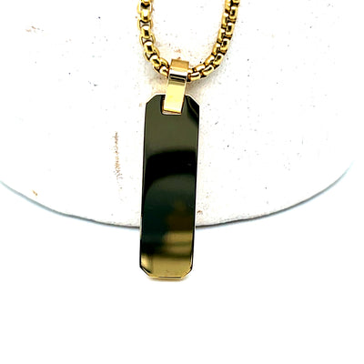 Stainless Steel Gold-IP Brushed and Polished Small Rectangle Dog Tag Necklace 22"