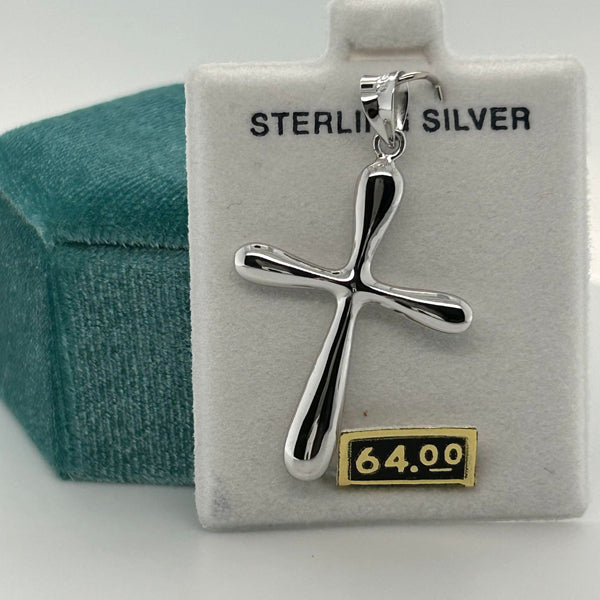 Silver Puffed Tip Cross Charm