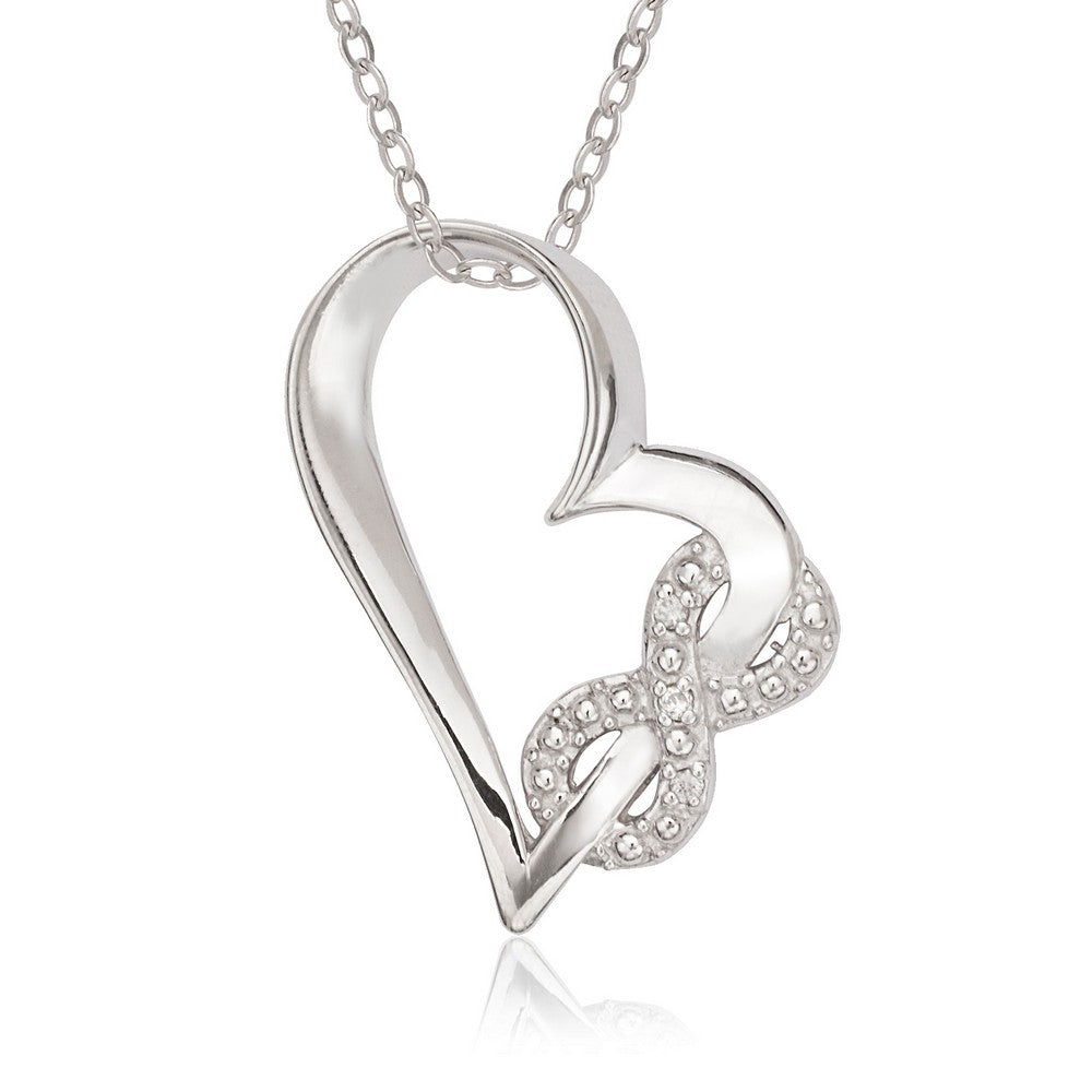Sterling Silver Open Heart with Pave and Cubic Zirconia Infinity Intertwined Pendant