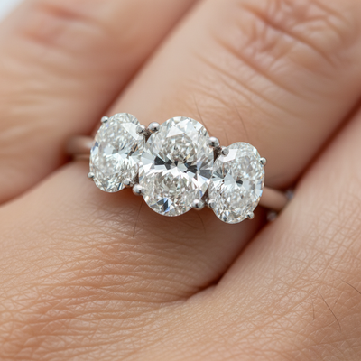 White Gold Lab Grown Oval 3-Stone Bridal/Engagement/Wedding/Anniversary Ring