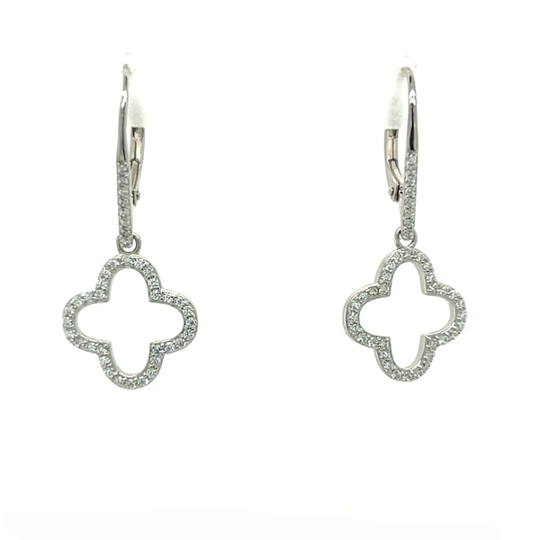 Sterling Silver Cubic Zirconia Van Cleef Style Lever Back Earrings