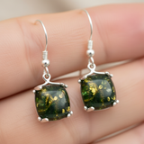 Sterling Silver Genen Amber Square Dangle Earrings