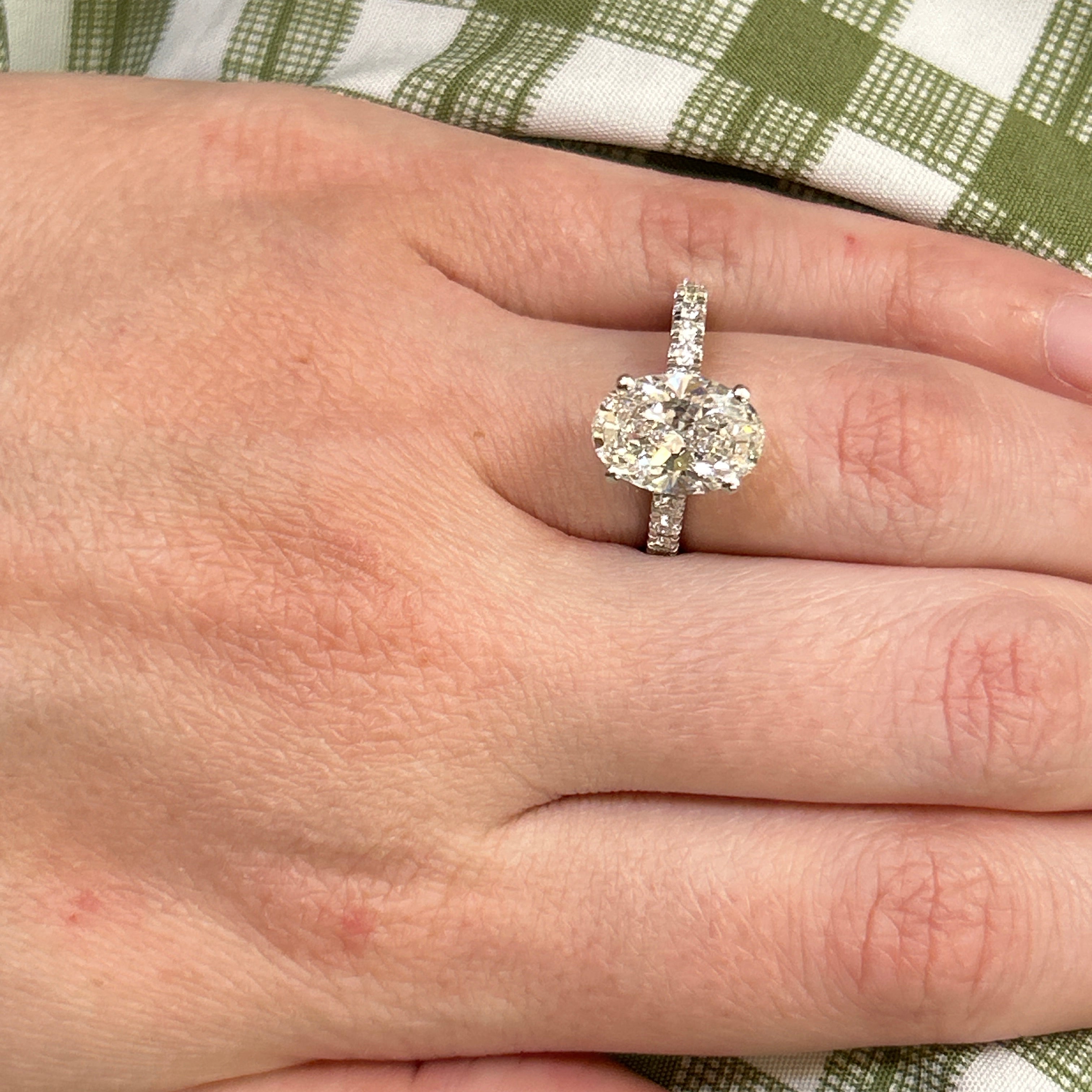 14K White Gold 3.78 Carat Total Weight Lab Grown Diamond Hidden Halo Oval Engagement Ring