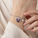 Silver Flat Heart Charm Paperclip Bracelet