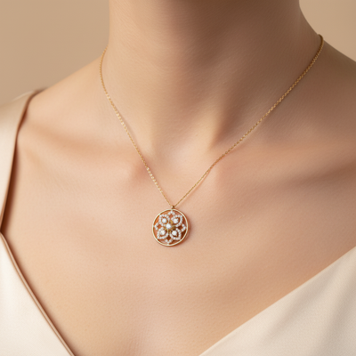 14K Yellow Gold 1/2 Carat Total Weight (53) Diamond Mandala Pendant