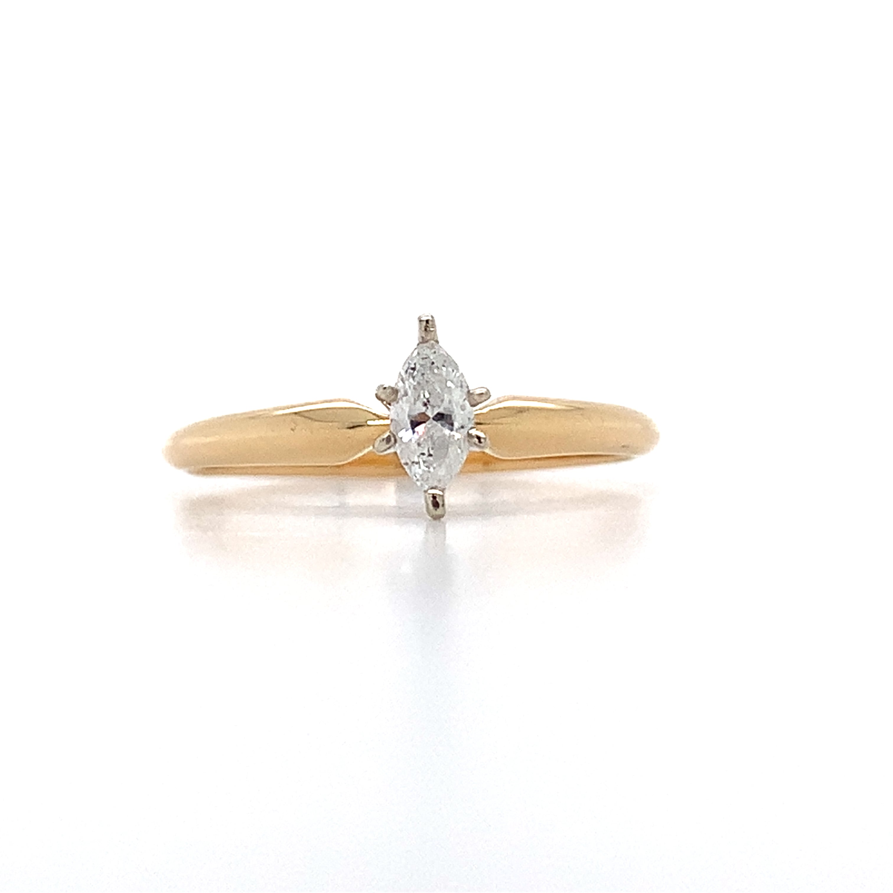 "Rita" 14K Yellow Gold 0.20CT Diamond Marquise Solitaire Bridal Engagement Ring Estate