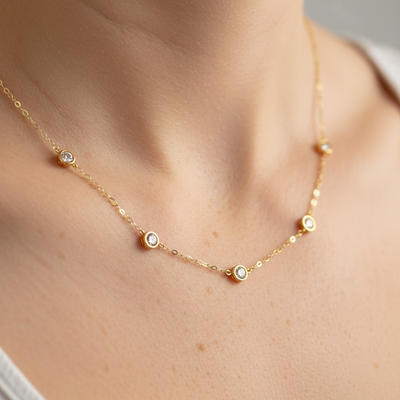 Yellow Gold Lab Grown Diamond Station Necklace