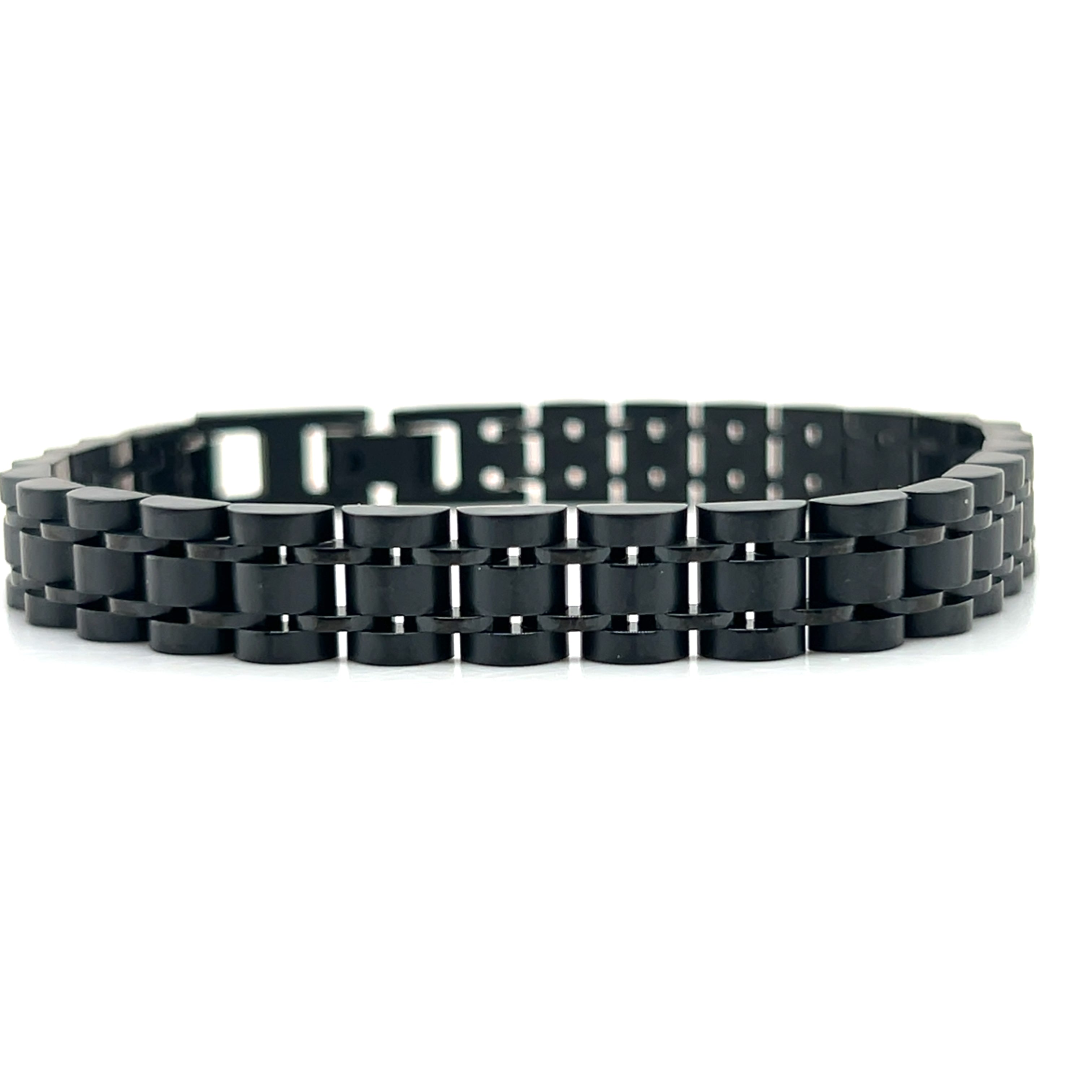 Stainless Steel Black-IP 9mm Watch-Link Bracelet 8+0.5"