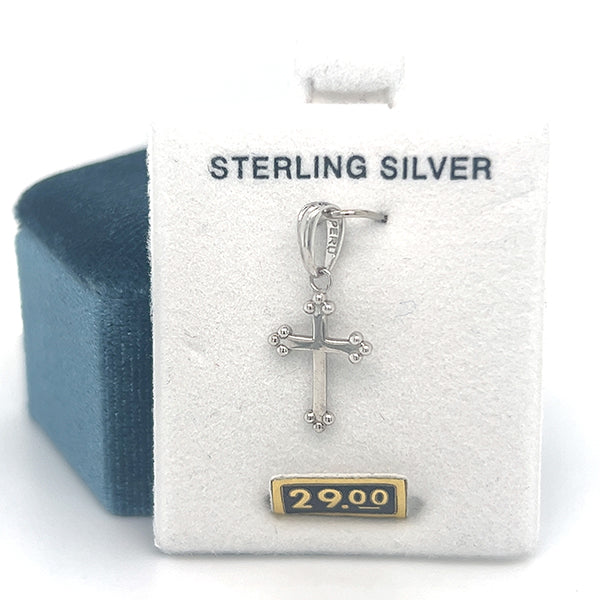 Silver Cross with 3-Ball Tips Charm