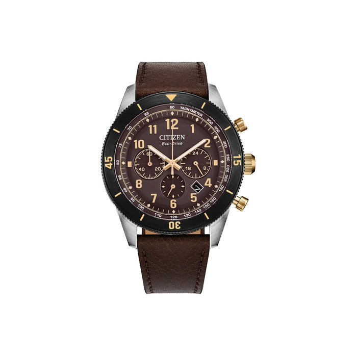 Men's Terra Force Stainless Steel Eco-Drive Brown Strap Watch