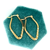 18K Gold-Filled (31mm H x 17mm W) Pointed Drop Oval Wavy Hoop Earrings