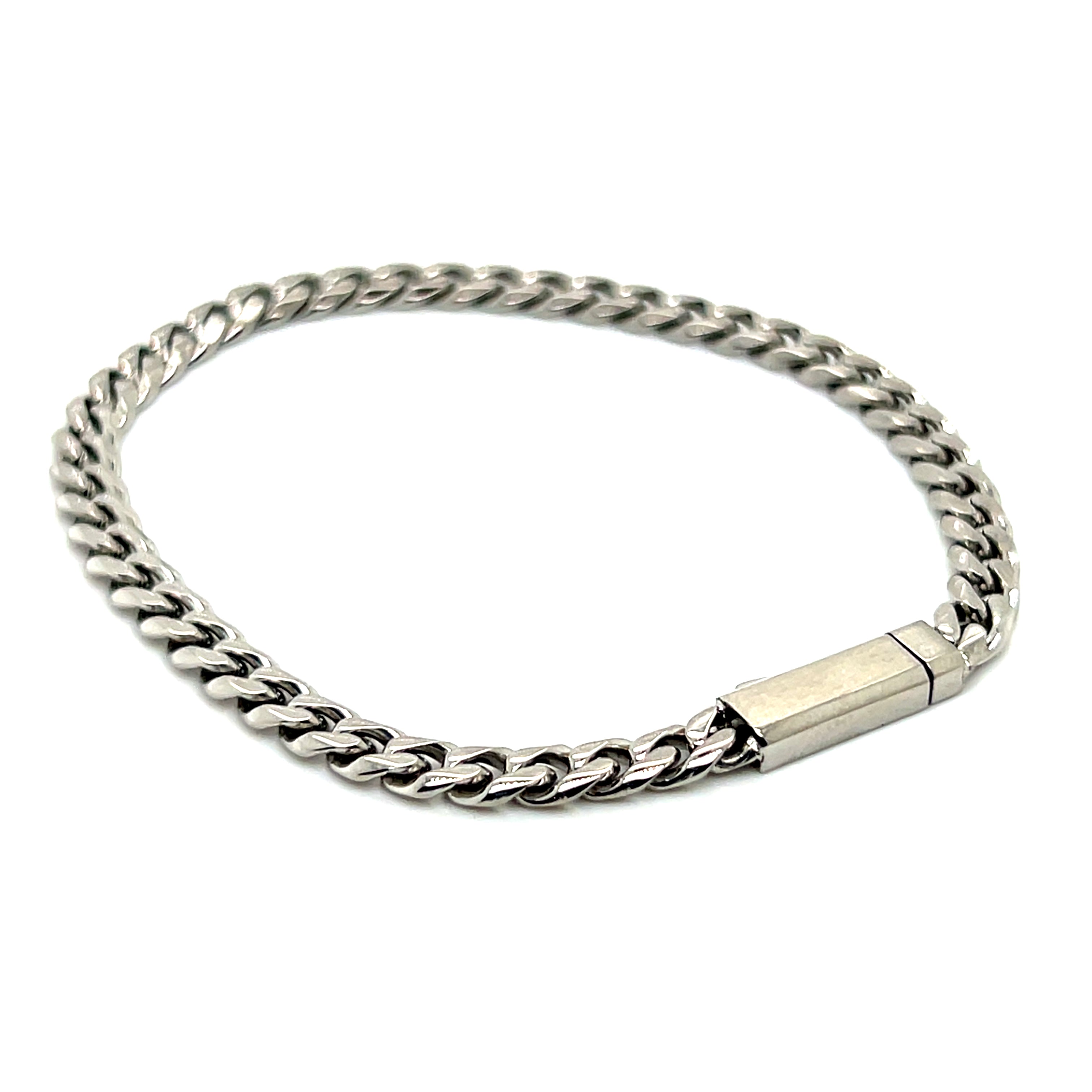 Stainless Steel 4.6mm Curb Key Clasp Bracelet 7"