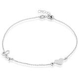 Sterling Silver Heart and LOVE Anklet 9+1"