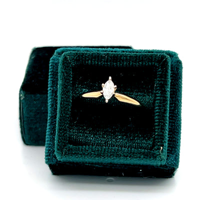 "Rita" 14K Yellow Gold 0.20CT Diamond Marquise Solitaire Bridal Engagement Ring Estate