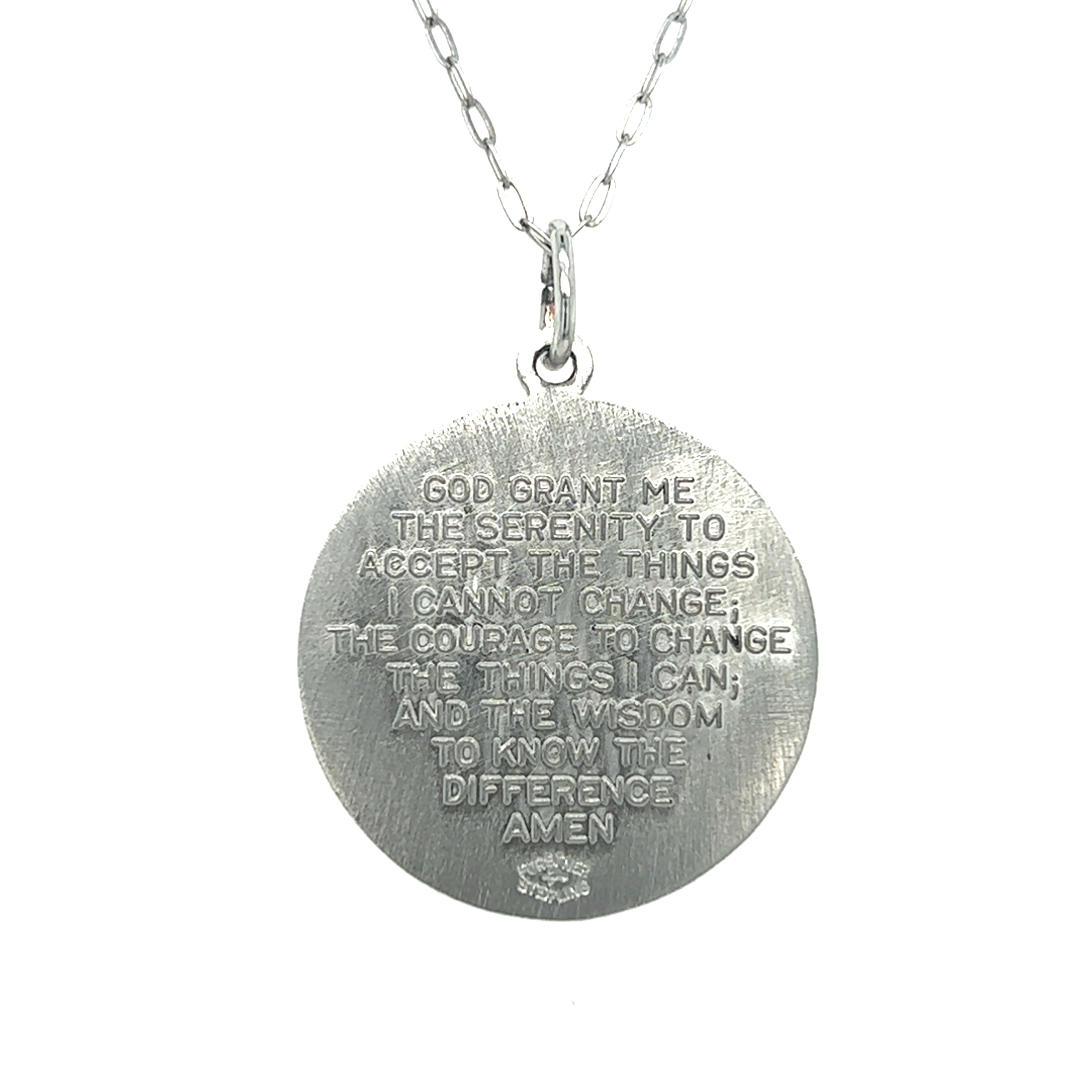 Sterling Silver Serenity Prayer Necklace on 18" Open Link Chain