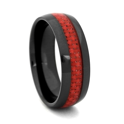 Men's Ceramic 8mm Red Carbon Inlay Wedding Band Size 11.5