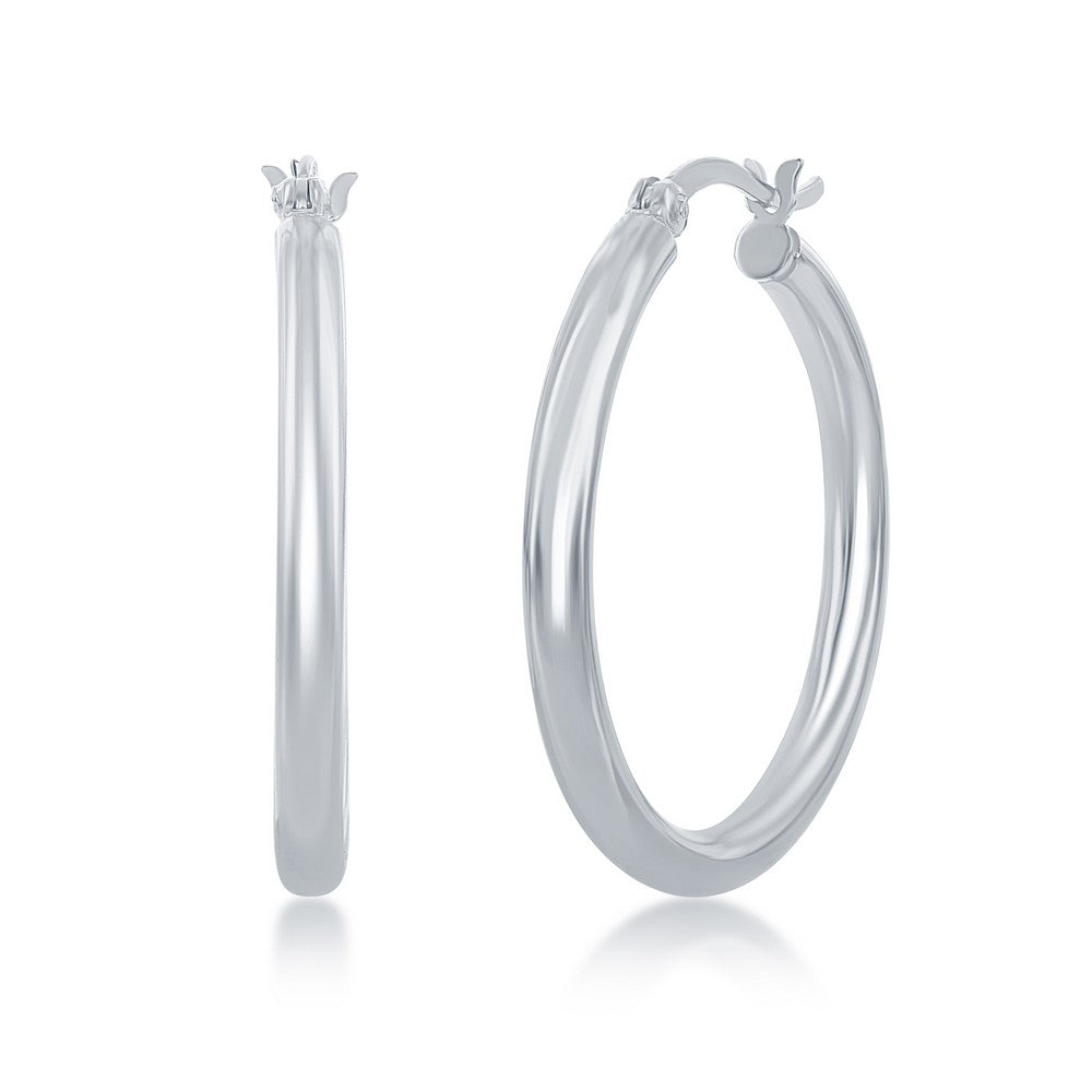 Silver 3x30mm High-Polished Hoop Earrings
