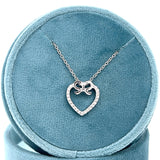 14K White Gold Diamond Bow and Heart Pendant Necklace