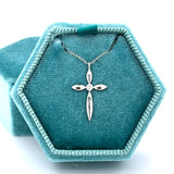 10K White Gold 1/50 Carat Diamond Cross Pendant with Milgrain Detail