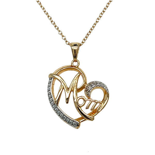 Silver/18K Gold Plated 1 Diamond Accent Mom Necklace
