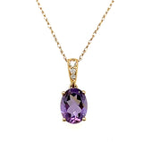 14K Yellow Gold 0.49g 1.16CT Oval Amethyst and 0.03 Carat Total Weight (3) Round Diamond Pendant